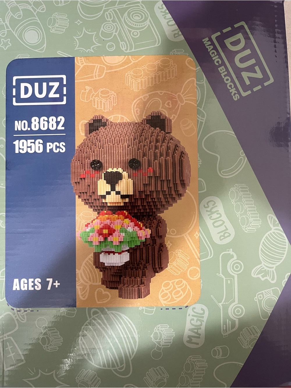 DUZ magic blocks Brown Bear Building Set with Flowers - 1956 PCS